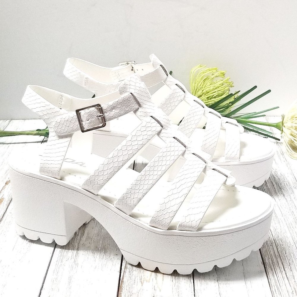 New White Strappy Gladiator Platform Lug Sandals
